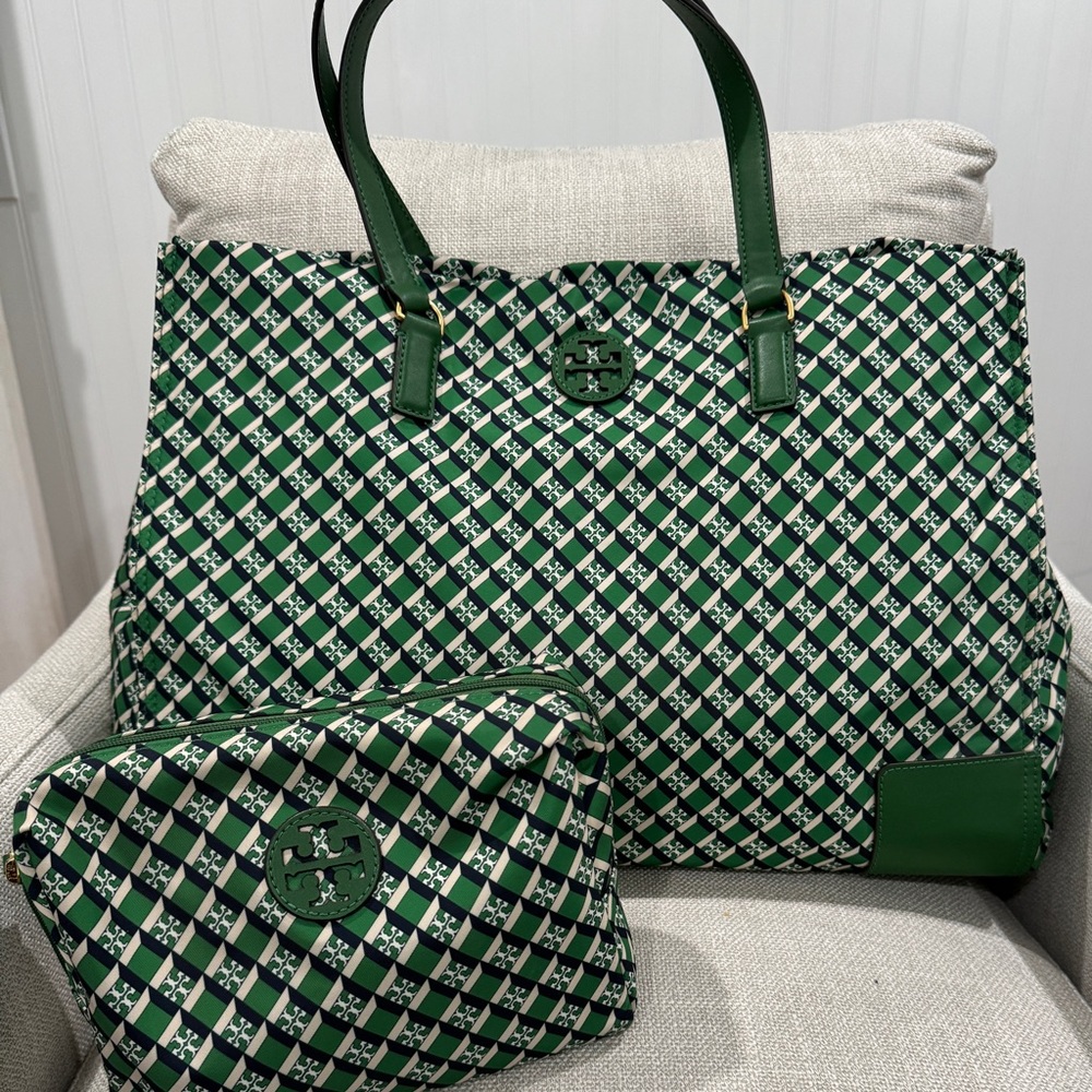 Tory Burch Ella Nylon Geo Print Tote & Cosmetic Bag